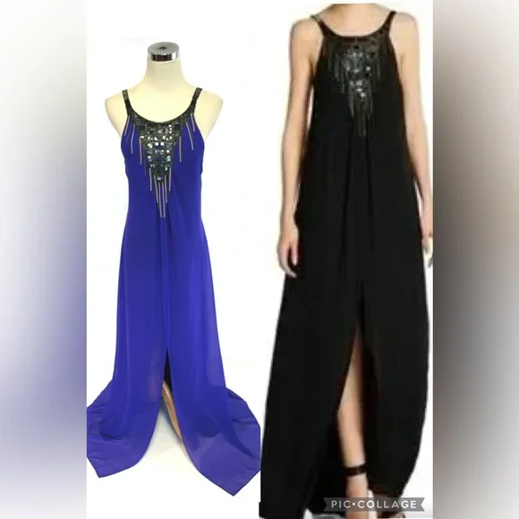 100% Silk Beaded Maxi Dress BCBG MaxAzria - Picture 1 of 11